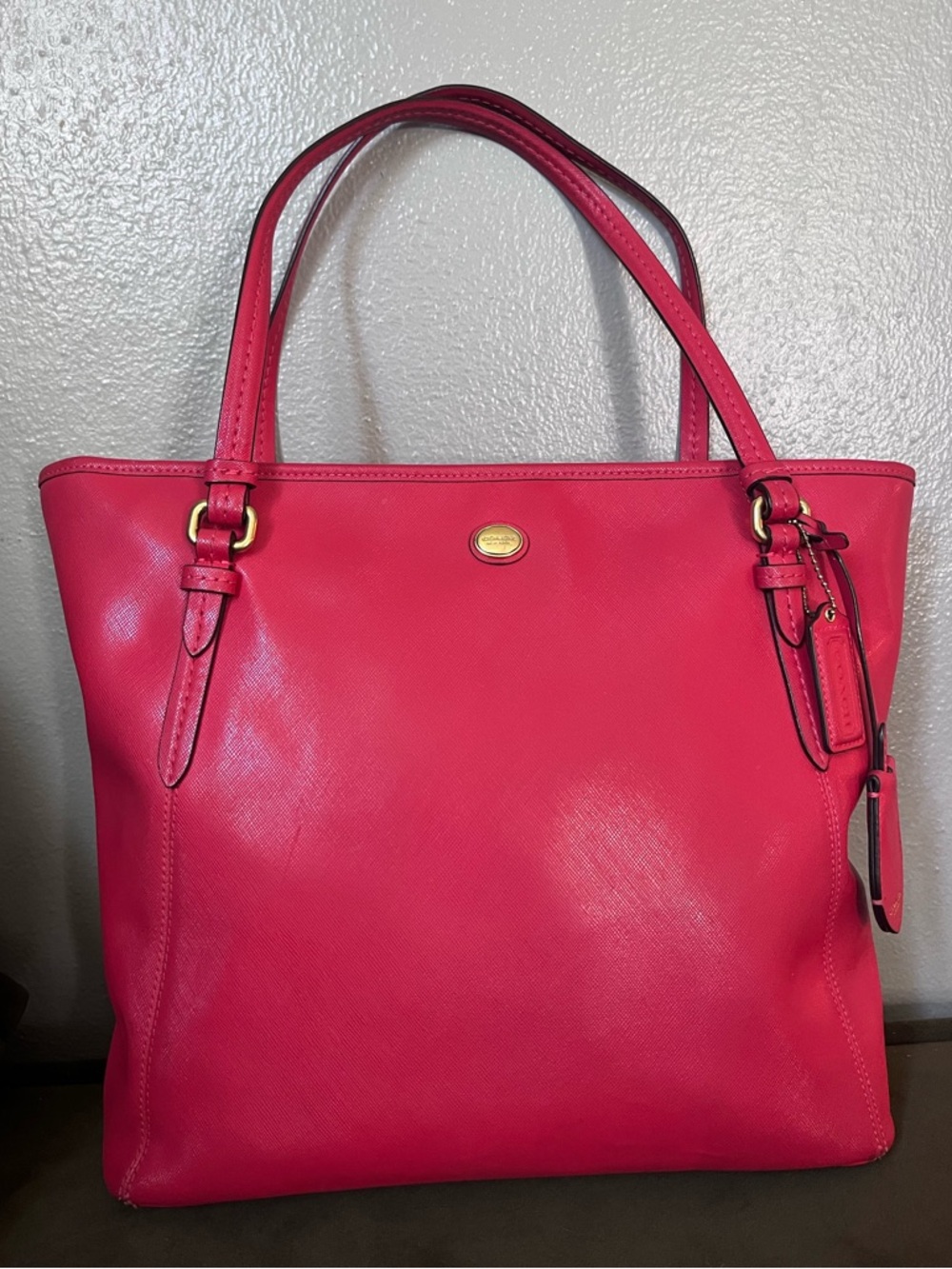 Coach Payton light red Leather Tote with Gold Hardware